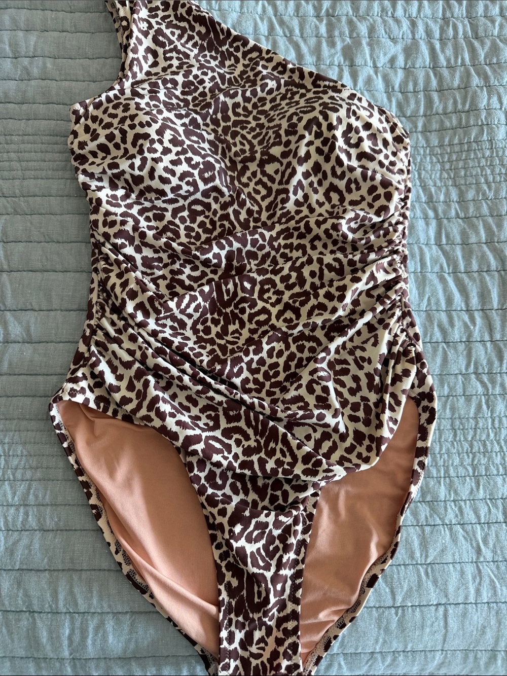 J. Crew Ruched One-Shoulder One Piece in Leopard Print